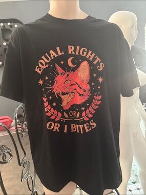 Equal Rights Cat Graphic Tee - Black with Coral Print